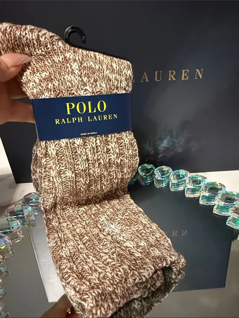 Polo Ralph Lauren Cozy Brown Marled Socks Ribbed Boot Style 9-11